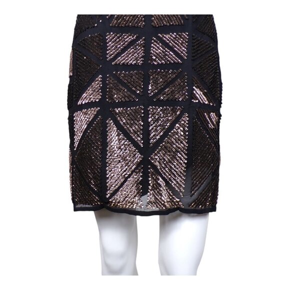 Scala Fitted Silk Cocktail Dress Gold Sequins in Geometric Patterns Sz 4 #934 - Picture 8 of 13